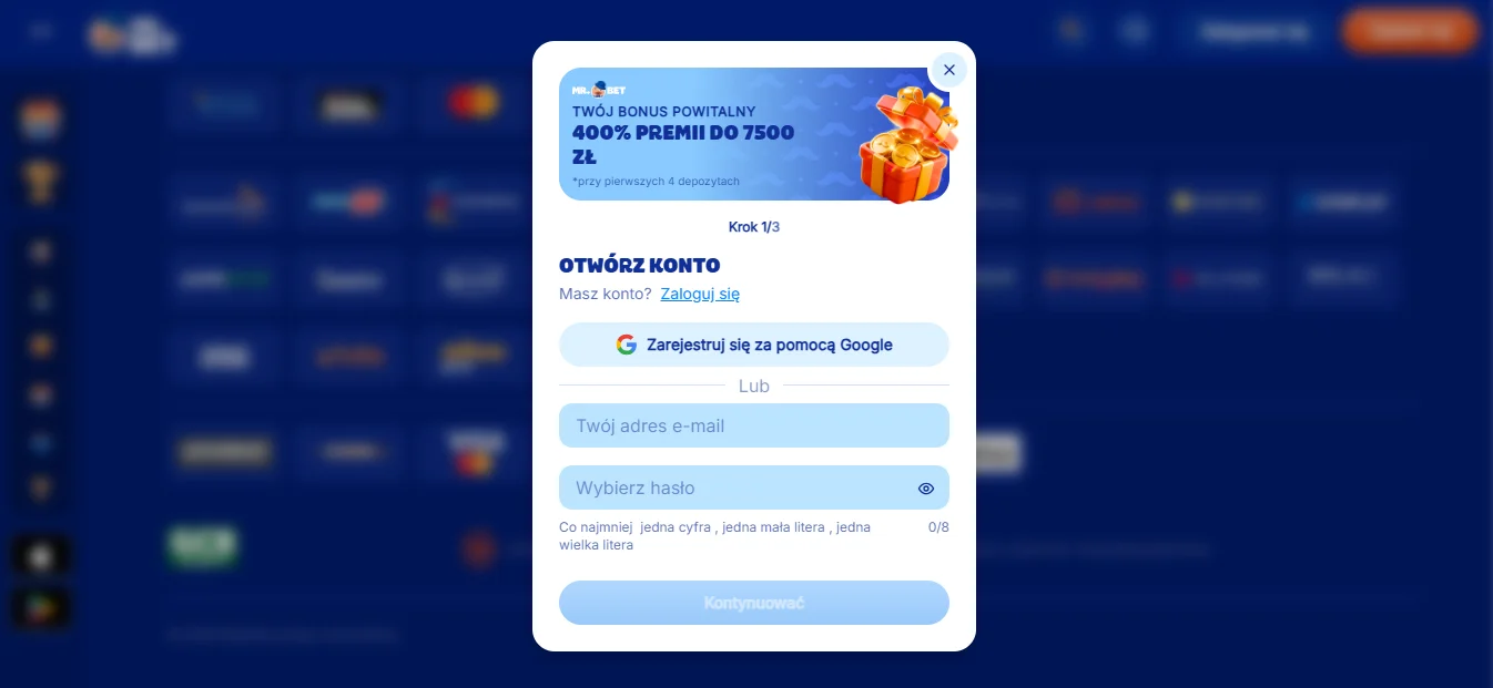 Rejestracja i Mr Bet Casino login krok po kroku