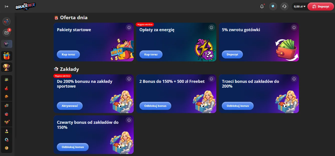 Pełna oferta promocji Bruce Bet Casino bonus do 10 000 zł Pełna oferta promocji Bruce Bet Casino bonus